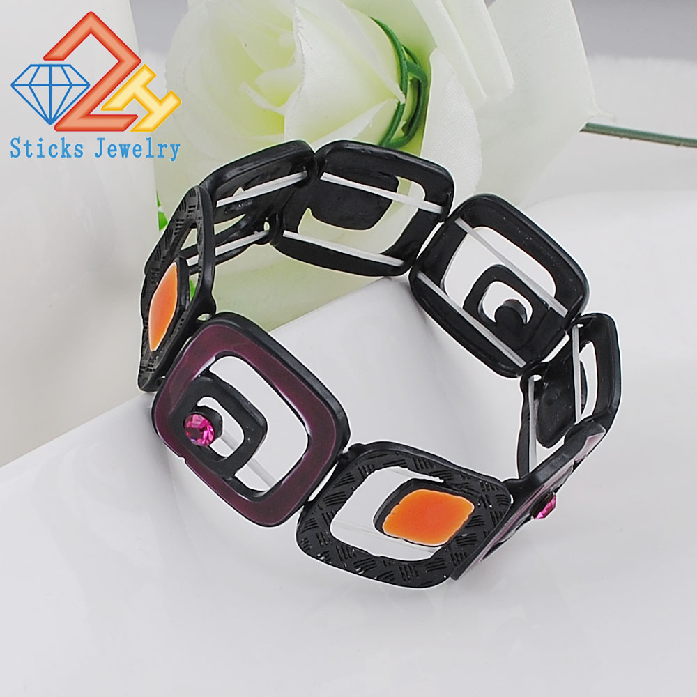 

Charm Black Drip Stretch Geometric Shapes Bracelet Beaded, Strands