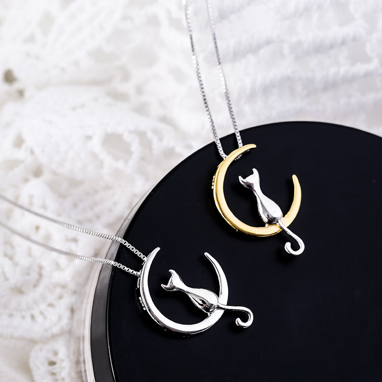 

New Arrivals Silver Color Moon Cat Choker Necklaces Pendants for Women Wedding Jewelry