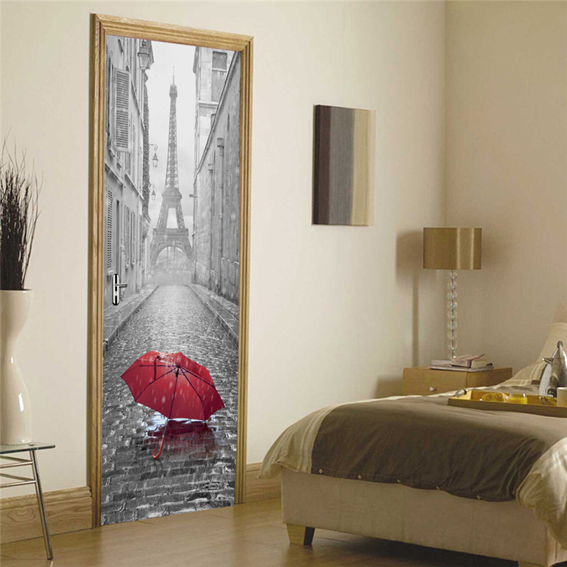 3D Door Sticker DIY Mural Imitation Paris Eiffel Tower Waterproof Self adhesive Door Stickers Bedroom Home Decor PVC Wallpaper-image-400557894
