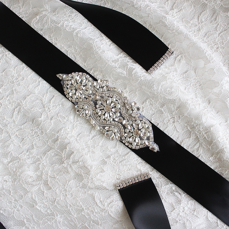 

Bridal Sash Wedding Princess Rhinestone Faux Pearls Belt Girl Flower Bridesmaid Dress Sash Wedding Accessories Multi Color Ribbon, White