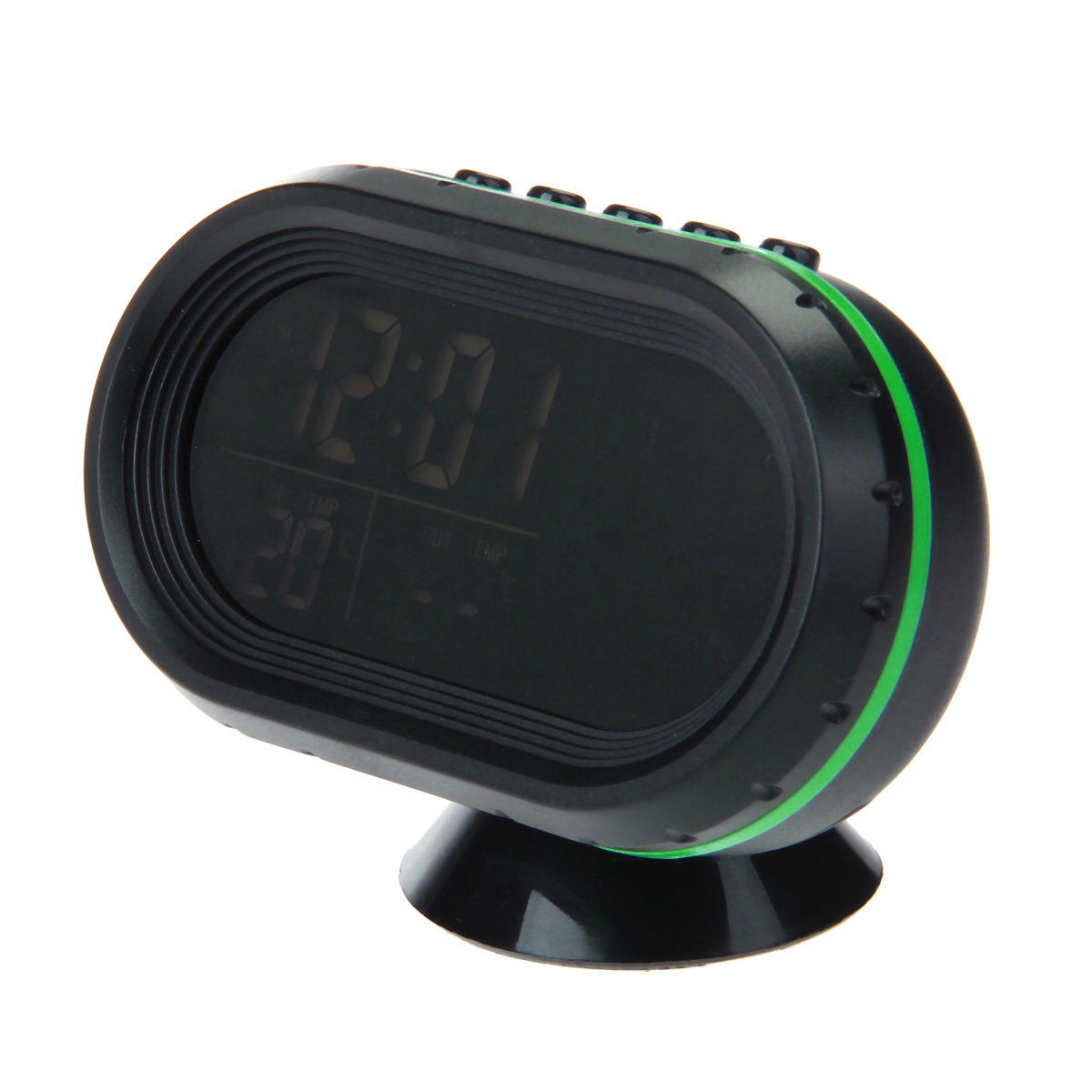 

VST-7009V Multi-Functional Car Electronic Clock/Thermometer/Voltmeter with Night Lights Black Glass Screen - Green + Black