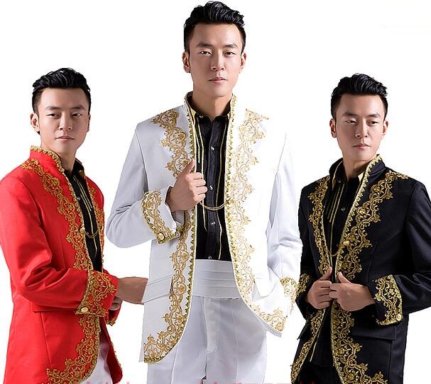wholesalenew chinese wedding groom tuxedo suits gold embroidery applique blazer and pants suits for wedding men gold suits-image-377929200