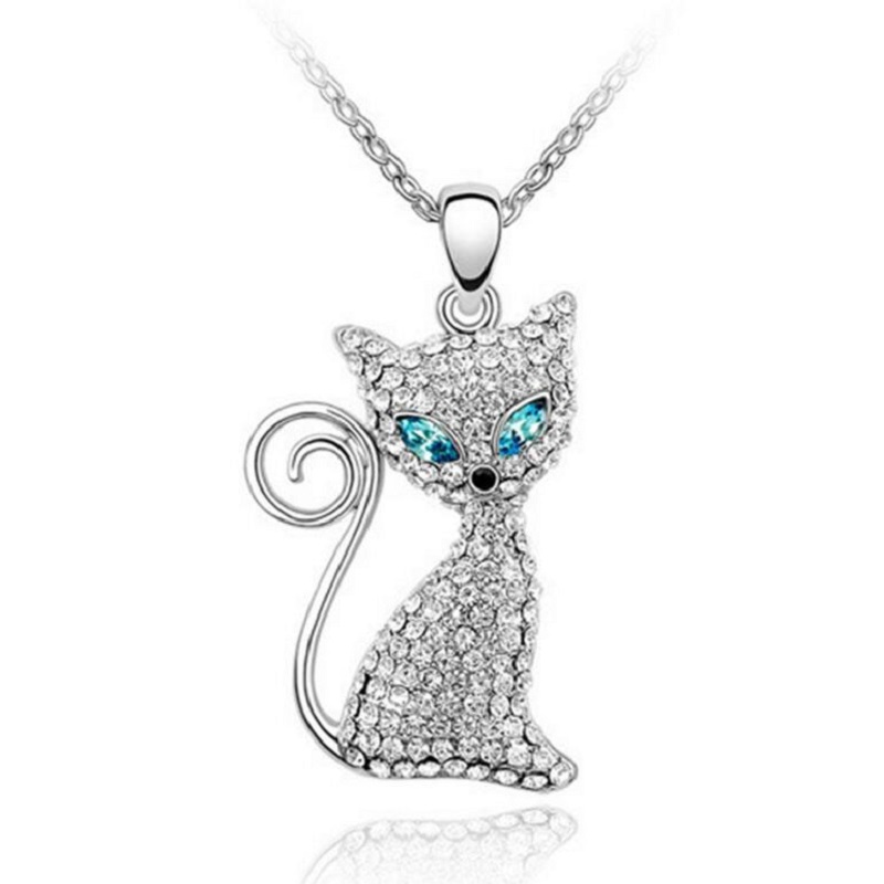 

Wholesale Austrian Crystal Cat Pendant Necklace Cute Jewelry Made With Swarovski Elements For Women Holiday Gifts 1-286 Free Shipping