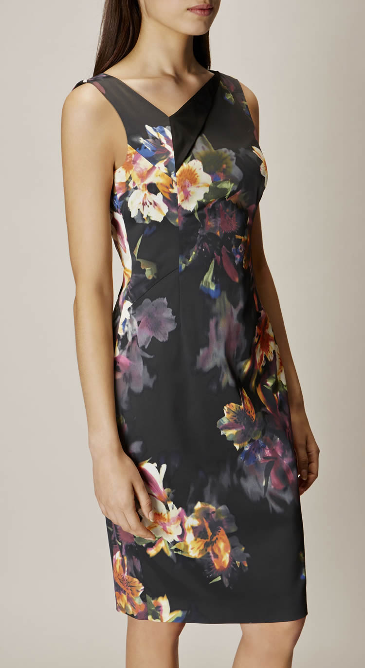 

Flower Print Women Sheath Dress V-Neck Casual Dresses 109A712, As pictures