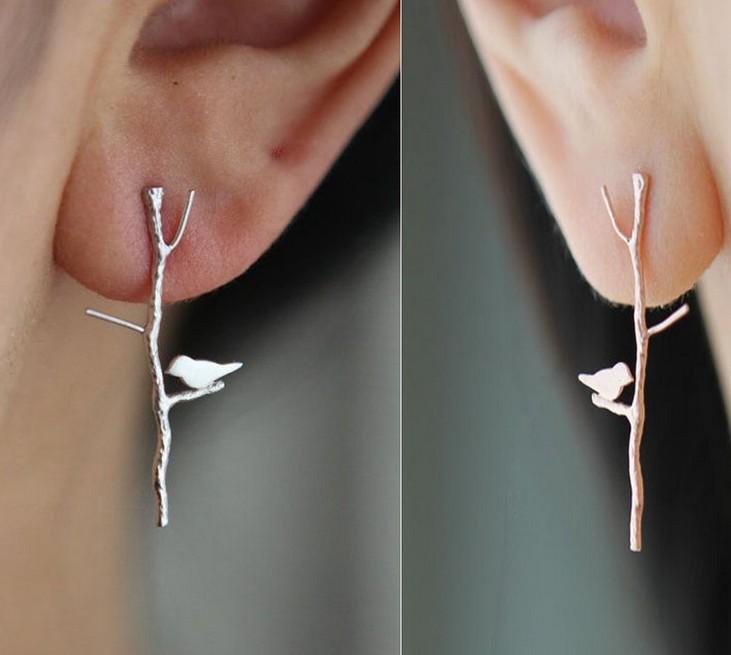 Fashion Jewelry Punk Alloy Tree Branches Bird Silver Gold Plated Stud Earrings For Womens Girls Casual Party Gifts