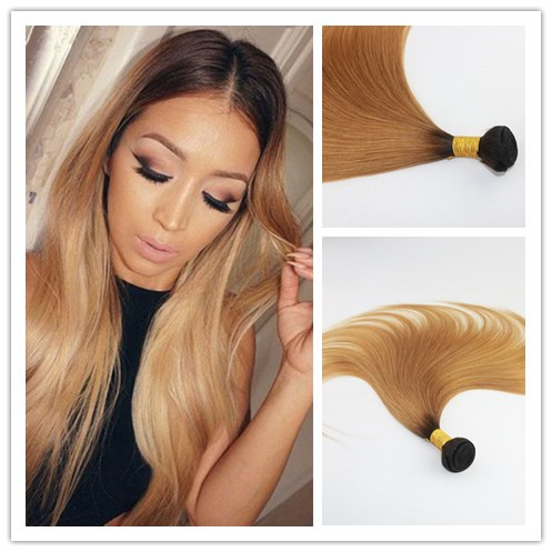 

Color 1B/27 Strawberry Blond Hair Weaves Brazilian Straight Human Hair Extensions 100G/Piece Remy Hair Bundles