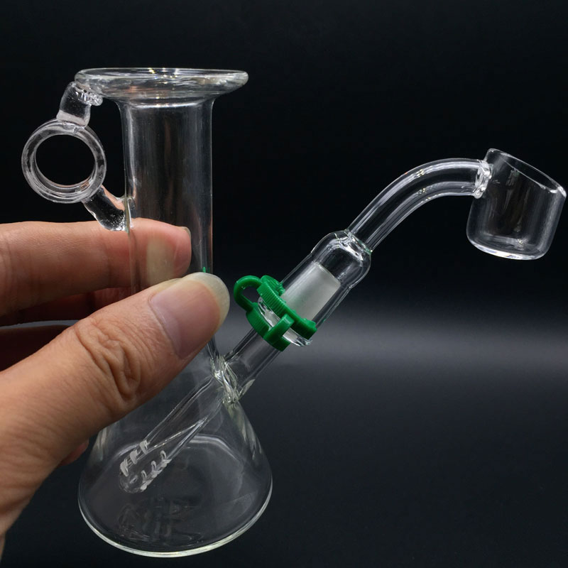 

Small bubbler 4.0 inch mini Glass Beaker Bongs with free 2mm thick quartz banger nail mini Dab Rigs Glass water pipes
