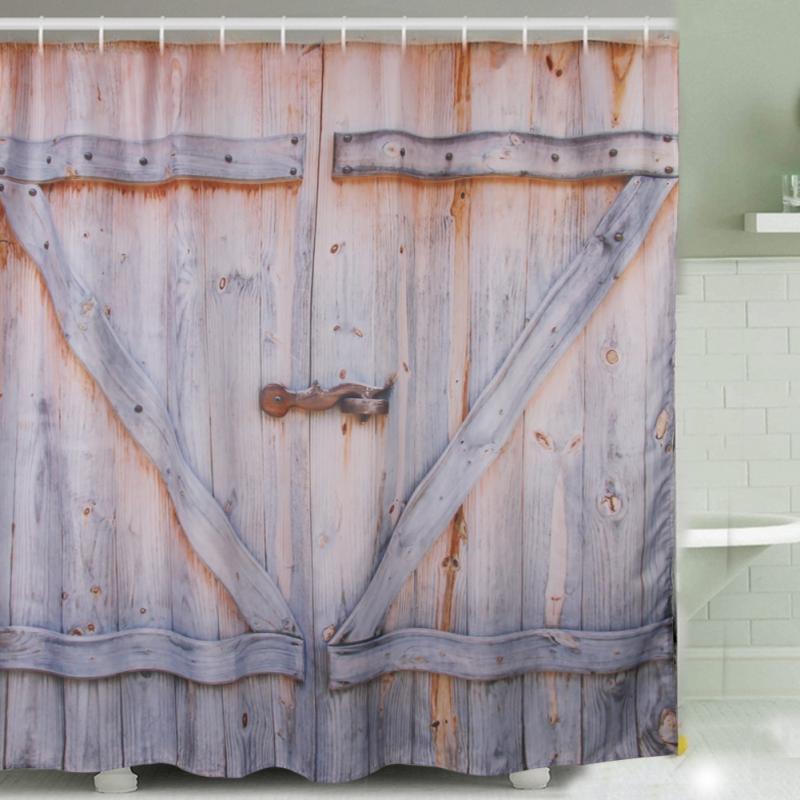 

Wholesale- Wood Door Digital Printing Polyester Shower Curtain 180 * 180cm Home Creative Waterproof Shower Curtain With Hook