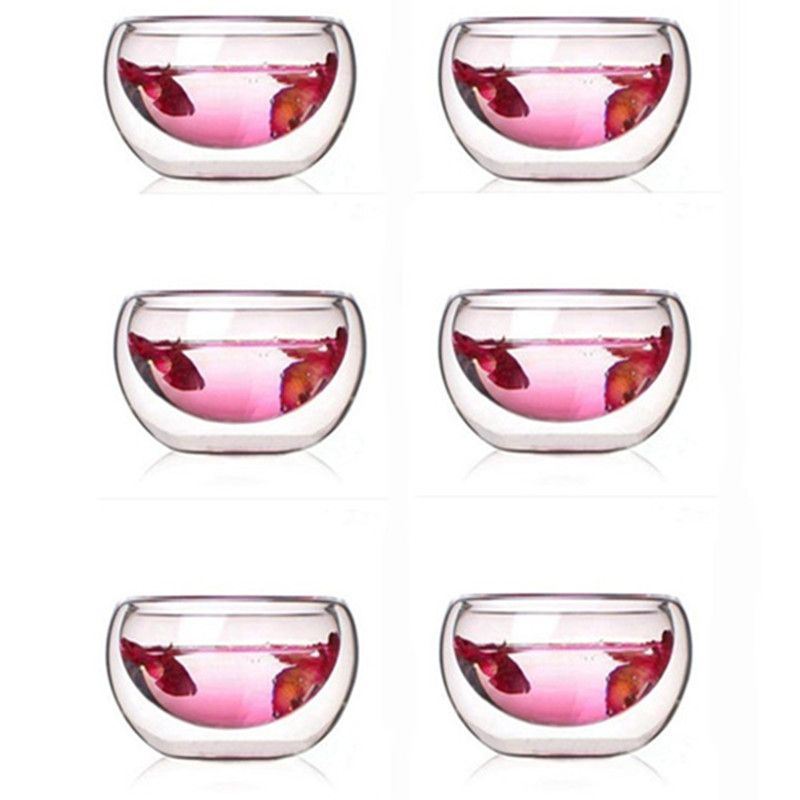 

YGS-Y266 Best Heat 6Pieces/lot double wall glass tea cup double Teapot Coffee Tea Set Puer Kettle With Filter Durable Tea Set