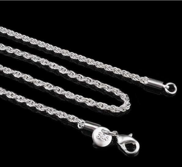 New High Quality Classic Jewelry Silver Plated Chain Necklace Women/Man necklace 3mm Rope Chain G205