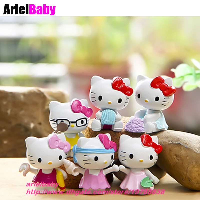6pcs 5-8CM Cake theme Hello kitty Anime action figure collection PVC Toys Gifts