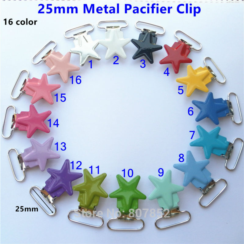 

Wholesale-50pcs/lot 1''25mm Star metal baby dummy pacifier holder chain clips suspender soother plastic insert clips LEAD NICKLE Free