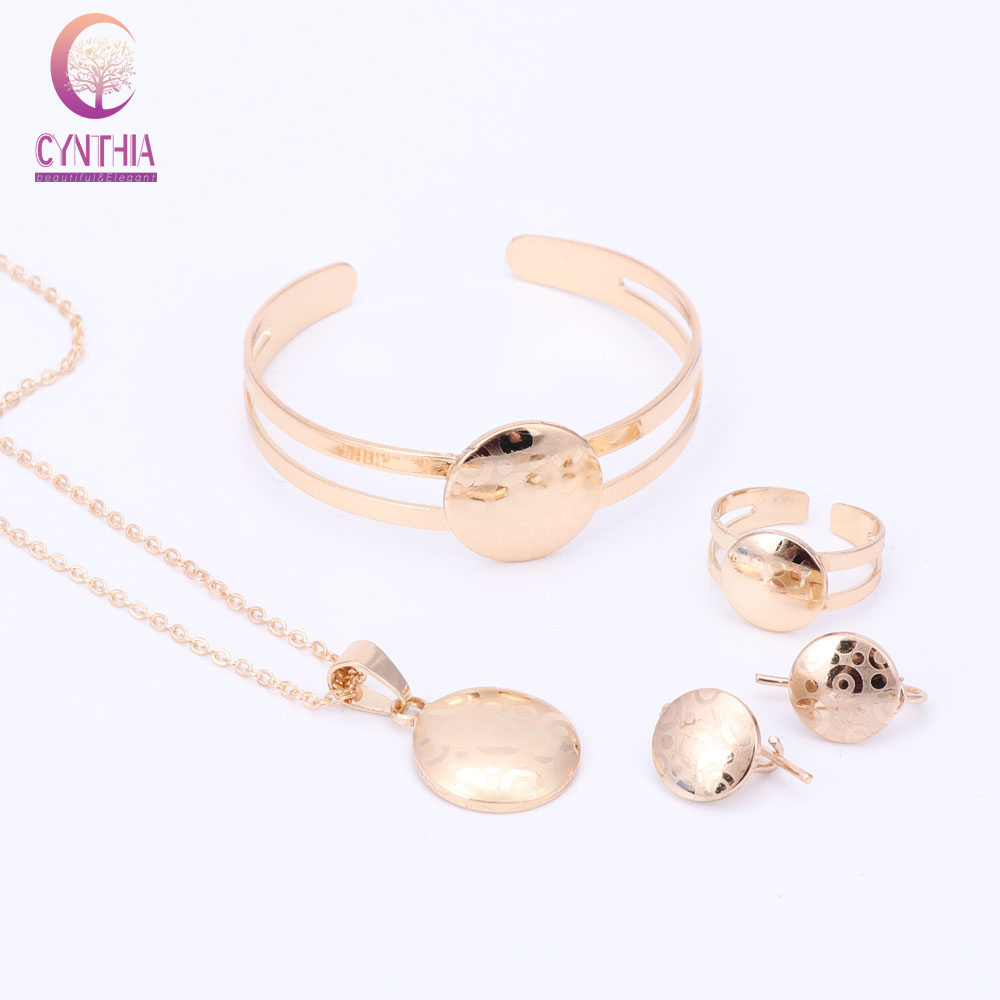 

Lovely Kid's Jewelry Sets Dubai Gold Color Necklace Earrings Adjustable Bracelet Ring For Children Boy&Girls Gift, Golden