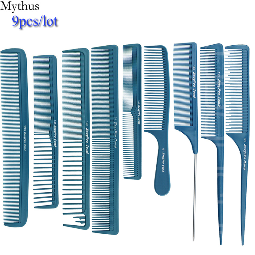 

Carbon Hair Comb 9/pcs Lot Blue Hair Cutting Combs Set, Hair Tail Comb in Different Design For Professional Usage, T&G-9