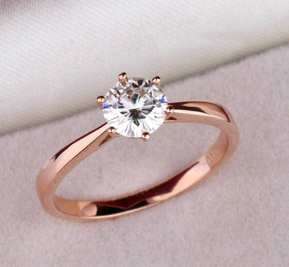 

High quality elegant 1.2ct rose gold Plated large CZ diamond rings 6 prong bridal wedding Ring Women wholesale