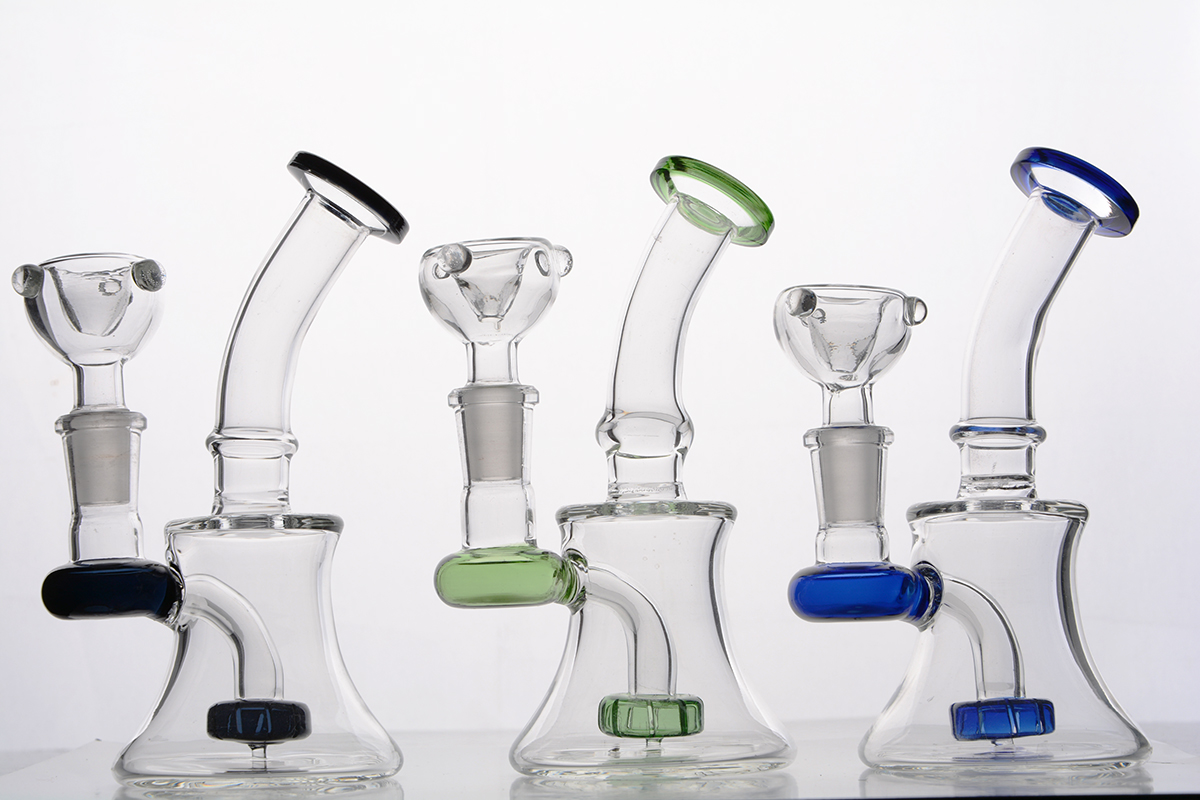 

Colored mouth piece Mini glass bongs with diffused perc 6 inches hand smoking pipe dab rigs with 14 mm joint