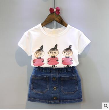 

Girls clothes Baby Girl Dresses sets Girls fashions Wholesale Kids Dress Girl clothing set Short Sleeve Jean Skirt 2017 HM 041, As picture