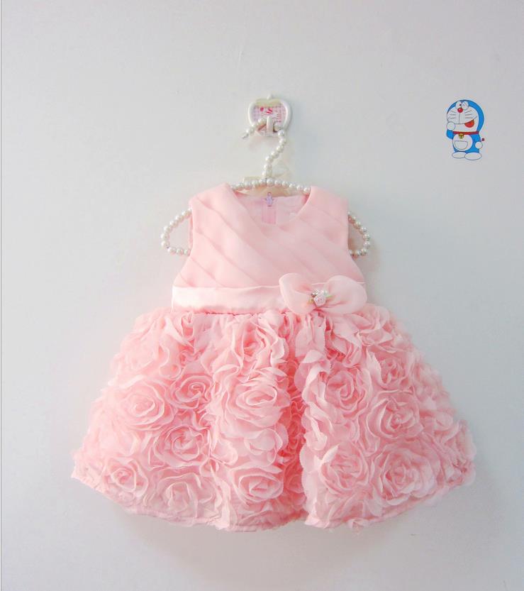 

Wholesale- 2016 Summer babies dress flower girl infant dresses lace princess clothes bow toddler party wedding dress newborn birthday dress, Pink