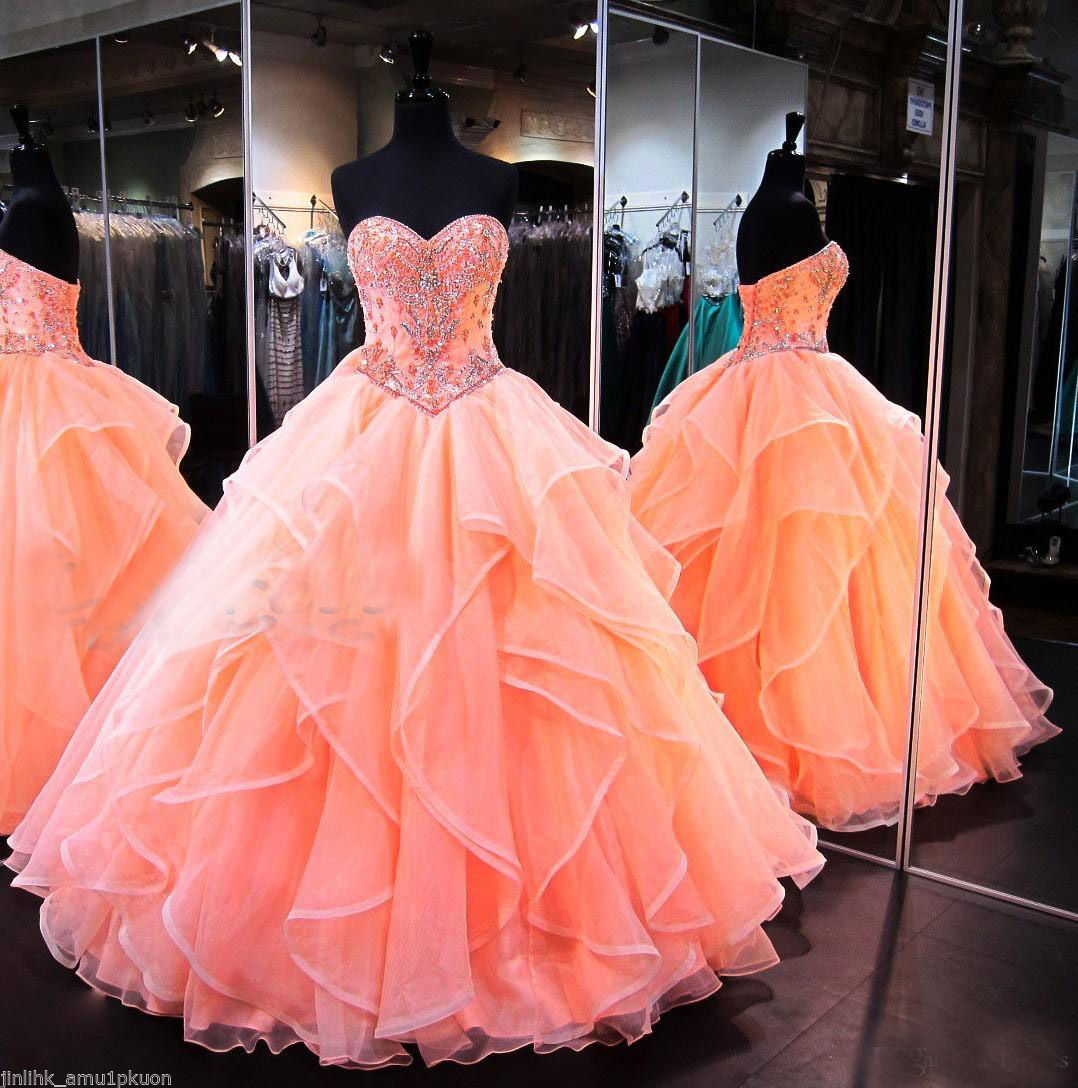 

Glamorous Orange Sweetheart Quinceanera Dresses For Sweet 16 Princess Ball Gowns Ruched Beading Floor Length Long Pageant, Sage