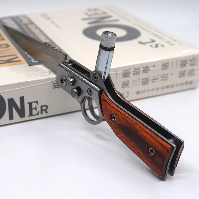 

NEW AK47 RIFLE Gun Shaped Folding Knife S Size 440 Blade Pakka Wood Handle Pocket Tactical Camping Outdoors Survival Knives With LED Light