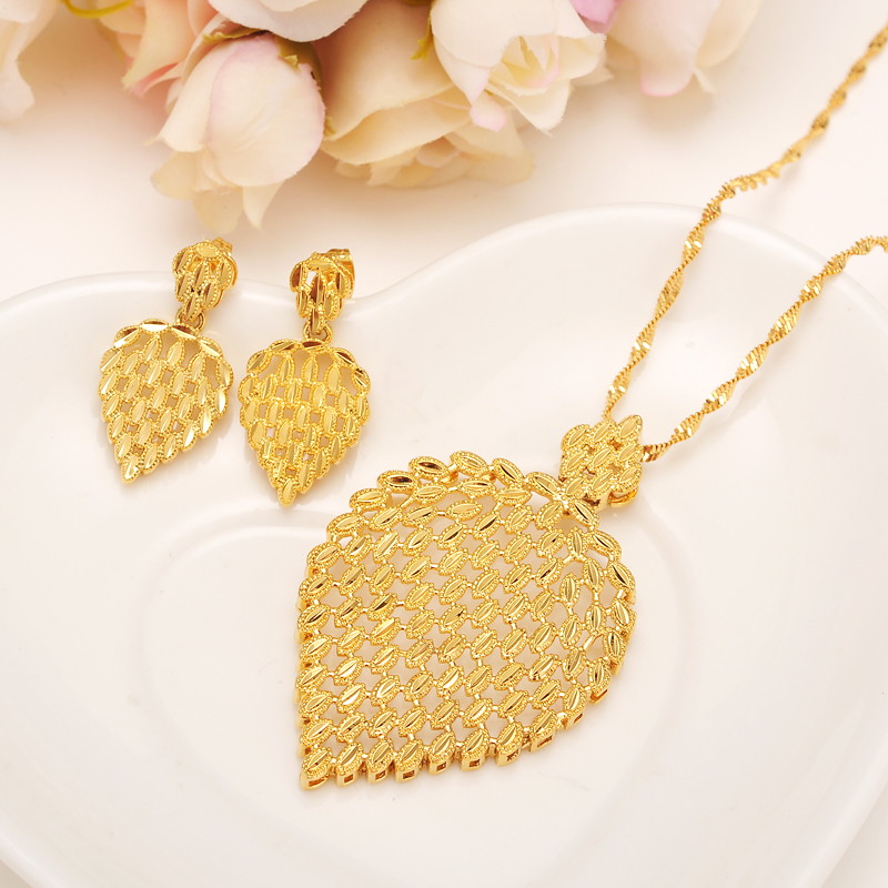 

gold Necklace Earring Set Women Party Gift big Leaf Jewelry Sets daily wear mother gift DIY charms women girls Fine Jewelry, Golden