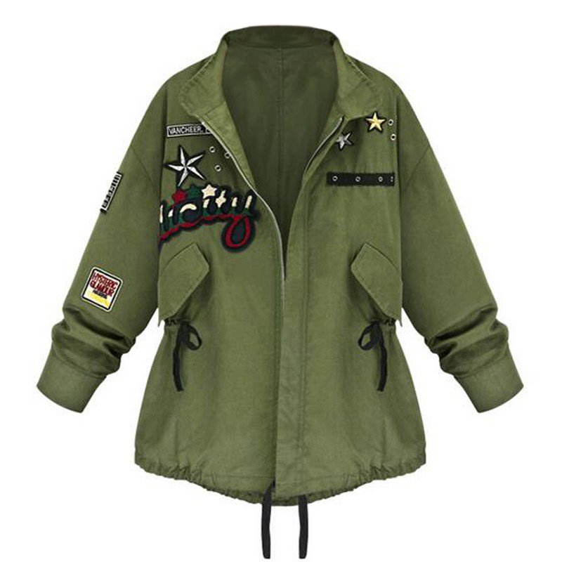 Vente en gros - Automne / Hiver 2016 Femmes Armée Vert Bomber Veste Tops À Manches Longues Slim Outwear Pardessus Femme Manteau De Base