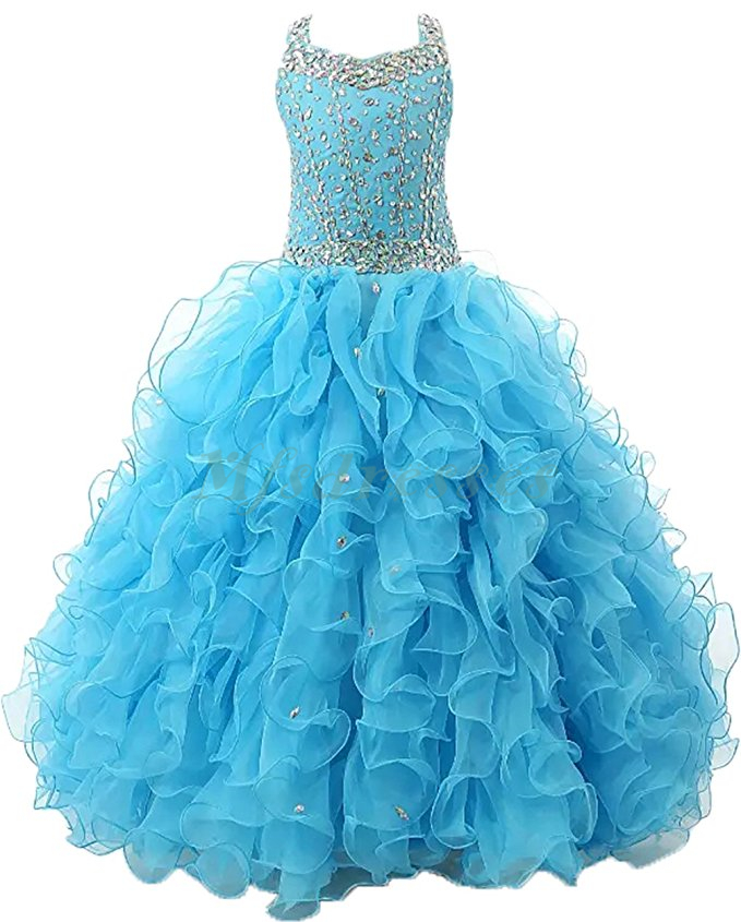 

2017 Princess Fuchsia Organza Girls Pageant Dresses Floor Length Beading Flower Girl Dress Kids Prom Gowns Girls Birthday Party Dresses, White;red