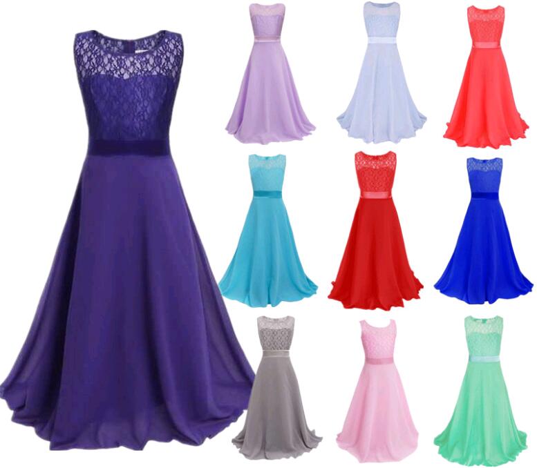 Bohemian Strapless Girl Prom Dresses Kids Wedding Party Princess Long Ankle-Length Crochet Lace Dress Gowns Costume Pink Blue 4-14 Years-image-400750338
