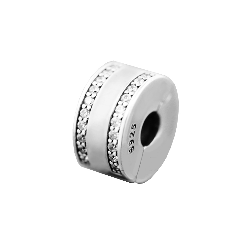 beads for woman PAN Insignia Clear CZ Clip stopper bead fit pandora bracelet Original 925 silver jewelry making charms-image-401202787