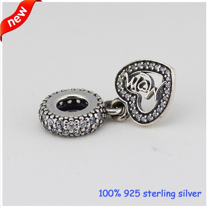 Fits Pandora Bracelets Mum Dangle Silver Beads With CZ 2015 New 100% 925 Sterling Silver Charms DIY Wholesale 08204-image-396759304