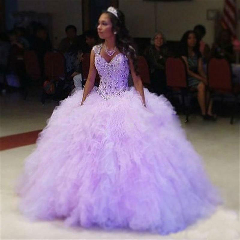 

Lavender Beaded Ball Gown Quinceanera Dresses Sweetheart Neckline Crystals Backless Prom Gowns Tulle Sequined Rhinestones Sweet 16 Dress, Lavender \lilac