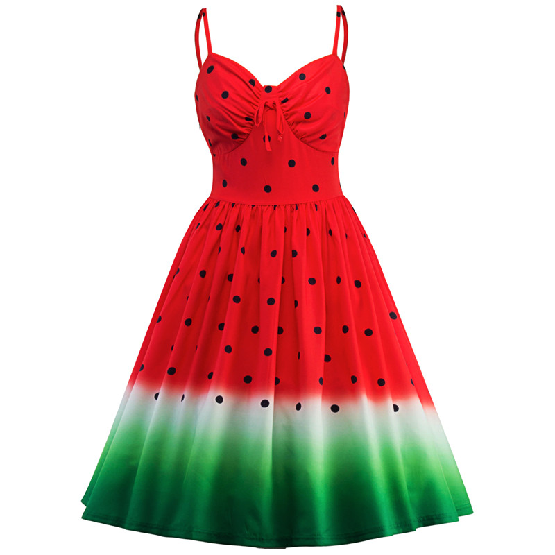 

Women's party Dresses 50s 60s Rockabilly Robe Watermelon Print Dress Vintage Women feminino Vestidos Swing strap dresses, Red