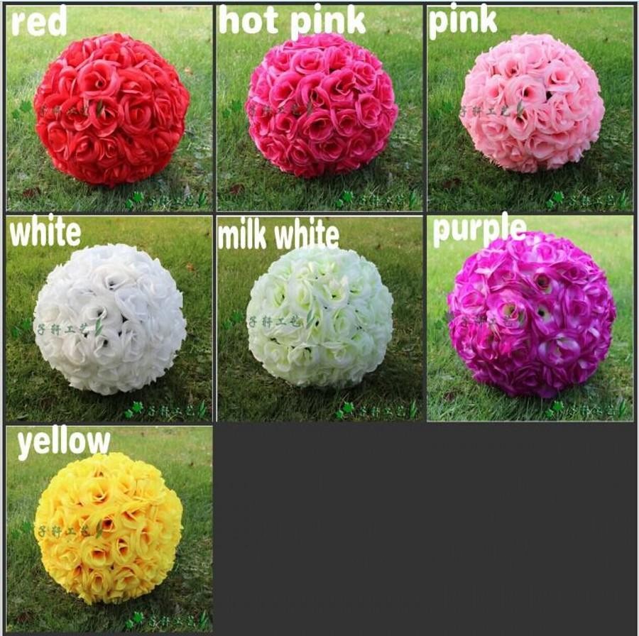 

30 CM/12" New Artificial Encryption Rose Silk Flower Kissing Balls Hanging Ball Christmas Ornaments Wedding Party Decorations, White