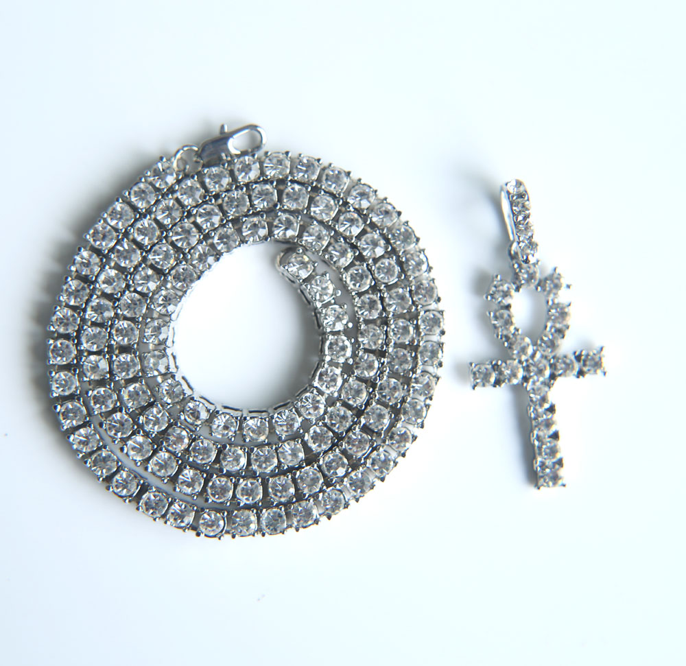 

Big cz cross pendant necklace for mens hip hop jewelry with gold white gold plated long tennis chain necklace jewelry for gift