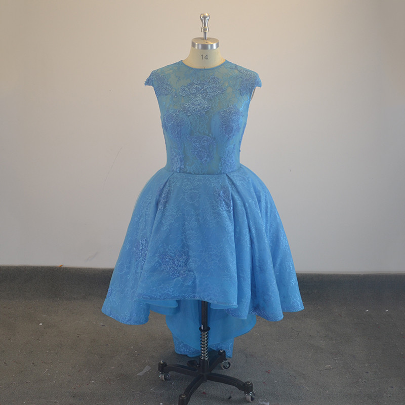 

Real Sample Blue Lace High Low Prom Dresses Sexy Illusion Short Front Long Back Formal Prom Party Gown Custom Made China, Purple