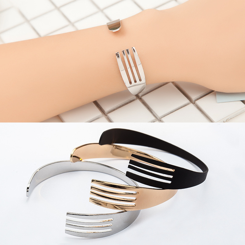 

Fashion New Fork Bangle Unisex Gold Silver Black Alloy Bangles Adjustable Open Bracelets Women Men Jewelry