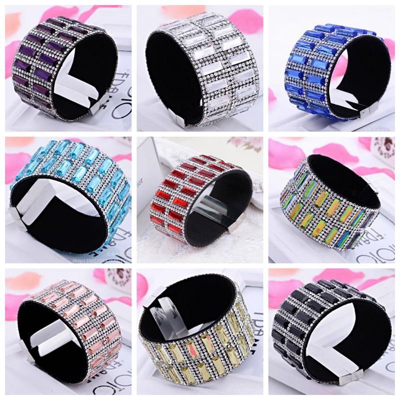 

Wholesale- 1pcs/Lot Fashion Design Beautiful Inlay Large Rhinestone Leather pu Jewelry Magnet button Bracelet