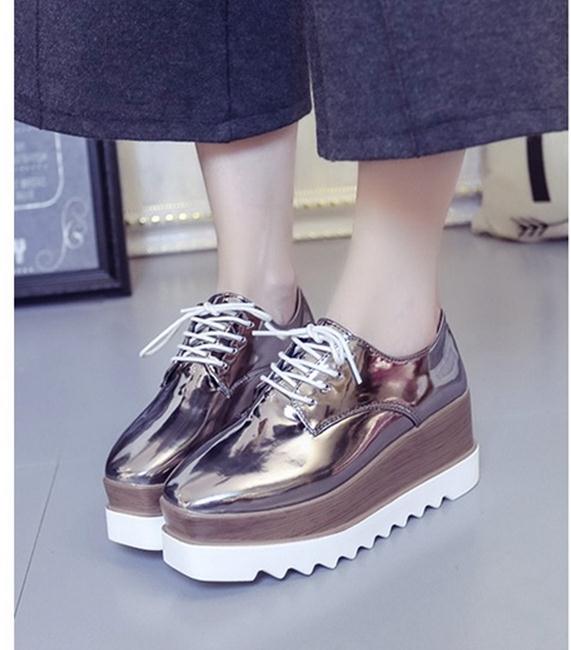Europe and the United States new age season bright color shoes thick bottom lace-ups joker female fashion shoes