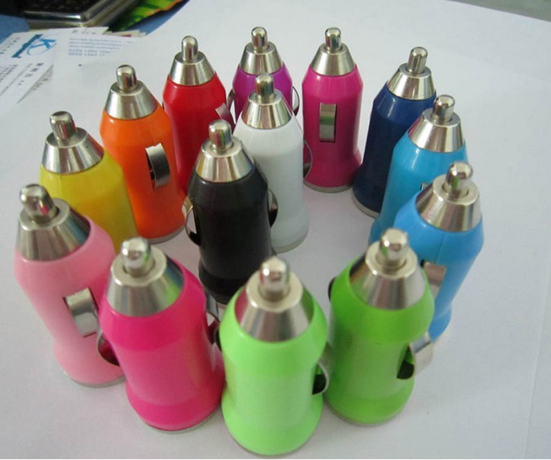 

500pcs/lot Colorful Bullet Mini USB Car Charger Universal Adapter for universal smart mobile phone device DHL free shipping