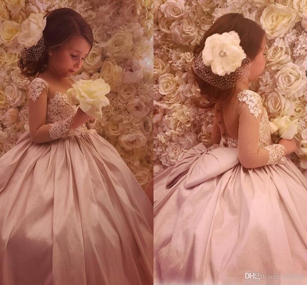 

Lovely Cheap Flower Girl's Dresses Sheer Neck Ball Gown Satin Baby Girl Birthday Party Pageant Dresses Girl's Pageant Gowns, Grape