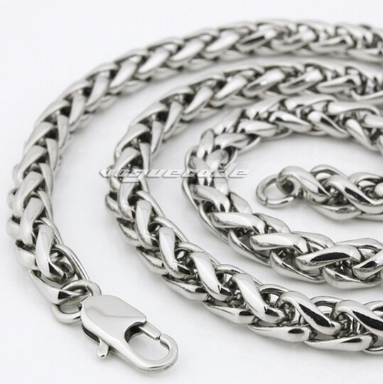 

Fashion new Jewelry Stainless Steel men's Boys women Necklace wheat braid chain silver tone polished for gifts 6mm wide 18''-32 inch choose