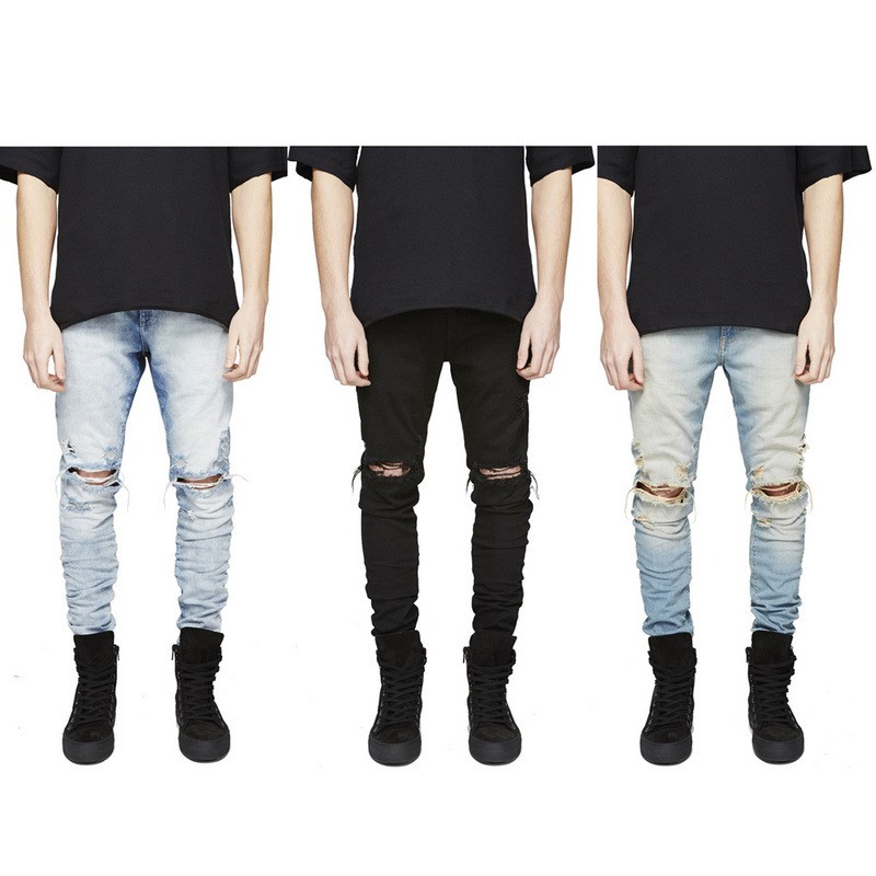

Slim Fit Ripped Jeans Men Hi-Street Mens Distressed Denim Joggers Knee Holes Washed Destroyed Jeans Plus S, 999