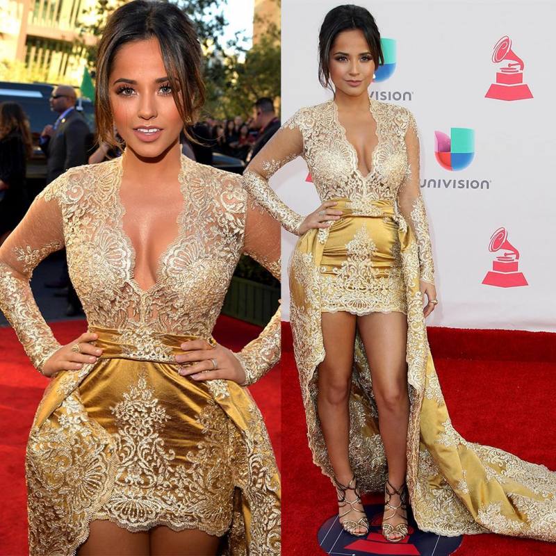 

Alluring Gold Lace Prom Dresses With Detachable Train Deep V Neck Long Sleeves Evening Gowns Satin Appliques Formal Dress, Light sky blue