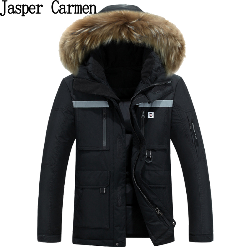 

Wholesale- Free shipping Thick Down Jacket Men 2017 Winter With Hood Detached Warm Waterproof Big Raccoon Fur Collar 245hfx, Beige