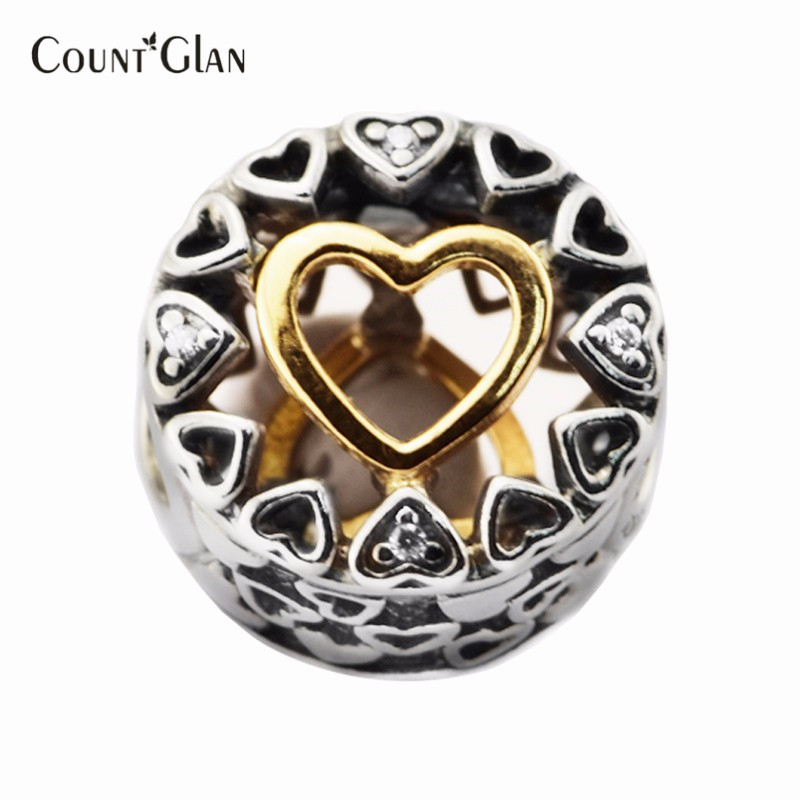 Loving Circle Beads Fits Pandora Charms Bracelets Gold Plate Beads For Jewelry Making Original 925 Sterling Silver Jewelry-image-396846957