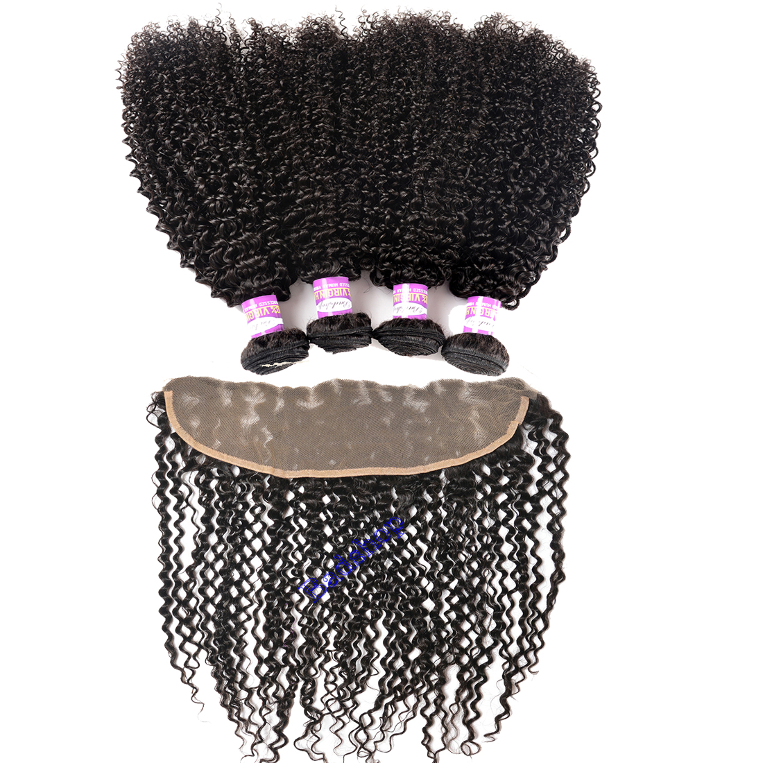 

Mongolian Kinky Curly Hair Bundles With Lace Frontal Closure Brazilian Virgin Hair Human Hair 3 Bundles With 13x4 Ear To Ear Frontal Closure, Natural color