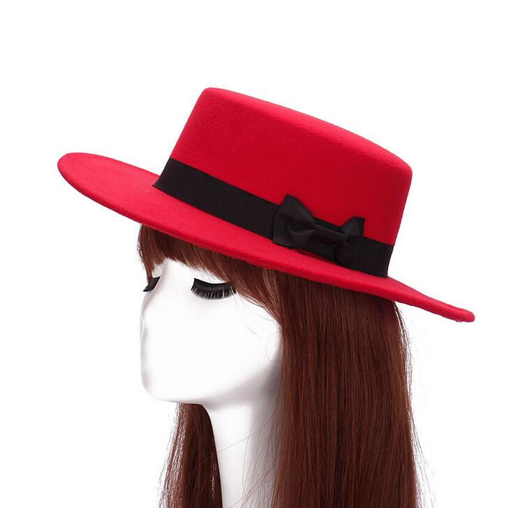 High quality Straight Top Flat Hats Men Women Fall Winter Felt Hat Imitation Wool Retro Gentleman Hat ceremony cap M015 with box