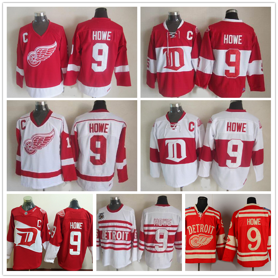 

Free Shipping Mens Wholesale Detroit Red Wings #9 Gordie Howe Hockey Jerseys Cheap Vintage Winter Classic Red White Gordie Howe C Patch, 9white classic