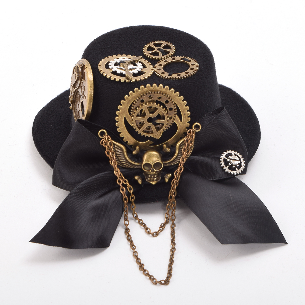

Retro Black Steampunk Mini Too Hat Costume Accessories Women Skull Wings Gear Pattern Hair Clip Punk Gothic Hair Clips Headwear