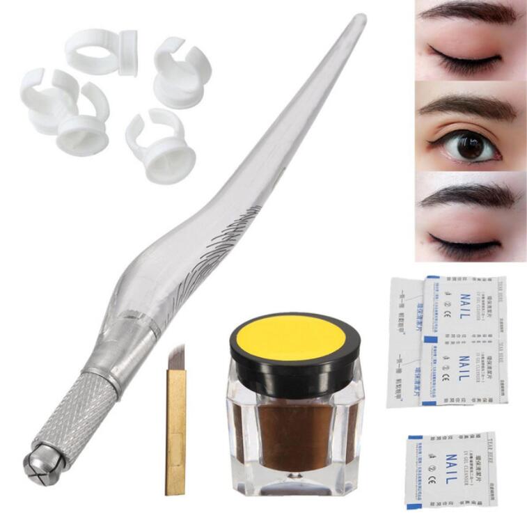 

Microblading Tebori Makeup Tattoo Kits Manual Pen Eyebrow Practice Pigment Set With 12pin Needle Blade Ink Ring Body Art Tools